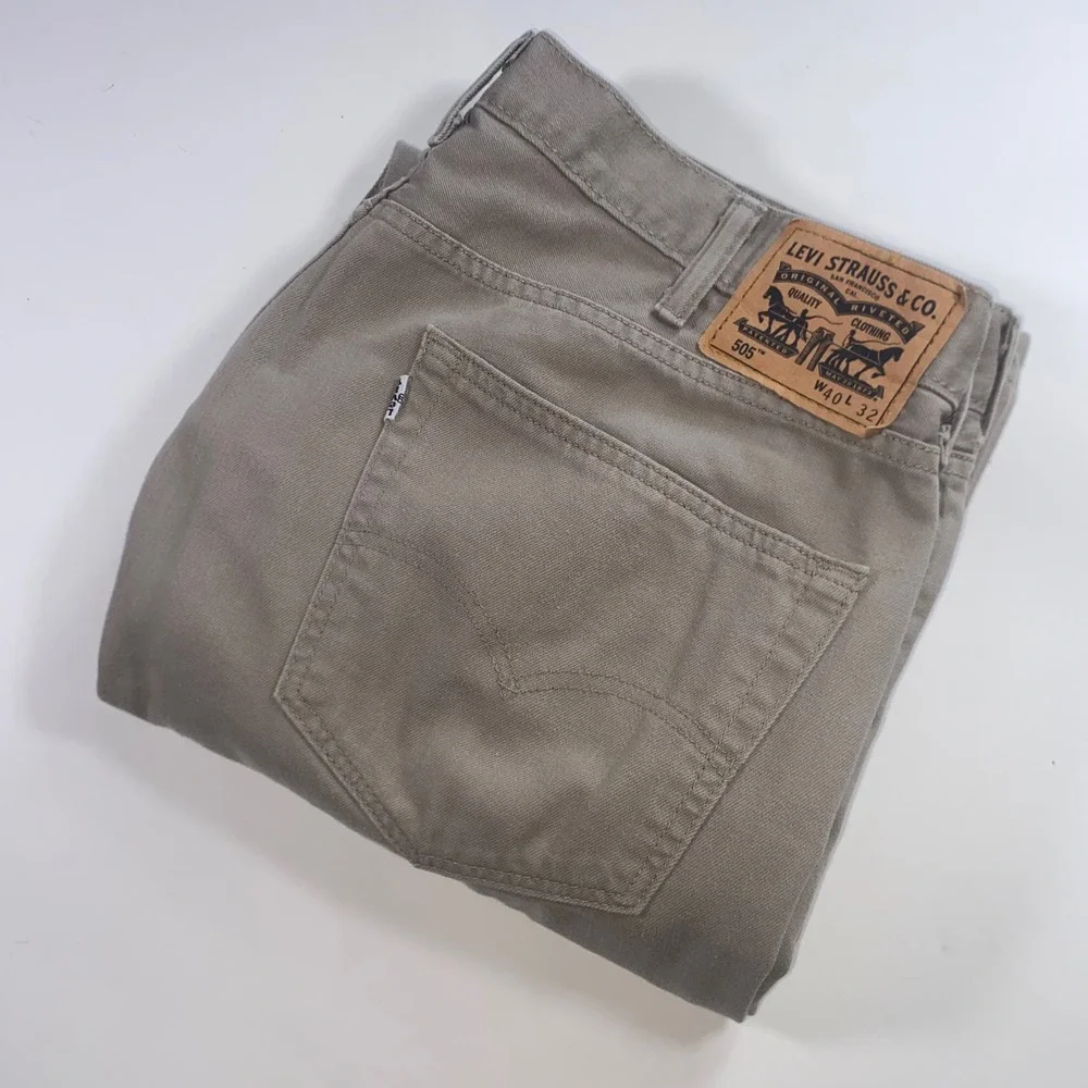 Levis 505 Regular Fit Straight Leg Khaki Tan Pants Mens‎ W40 L32 Cotton Twill
